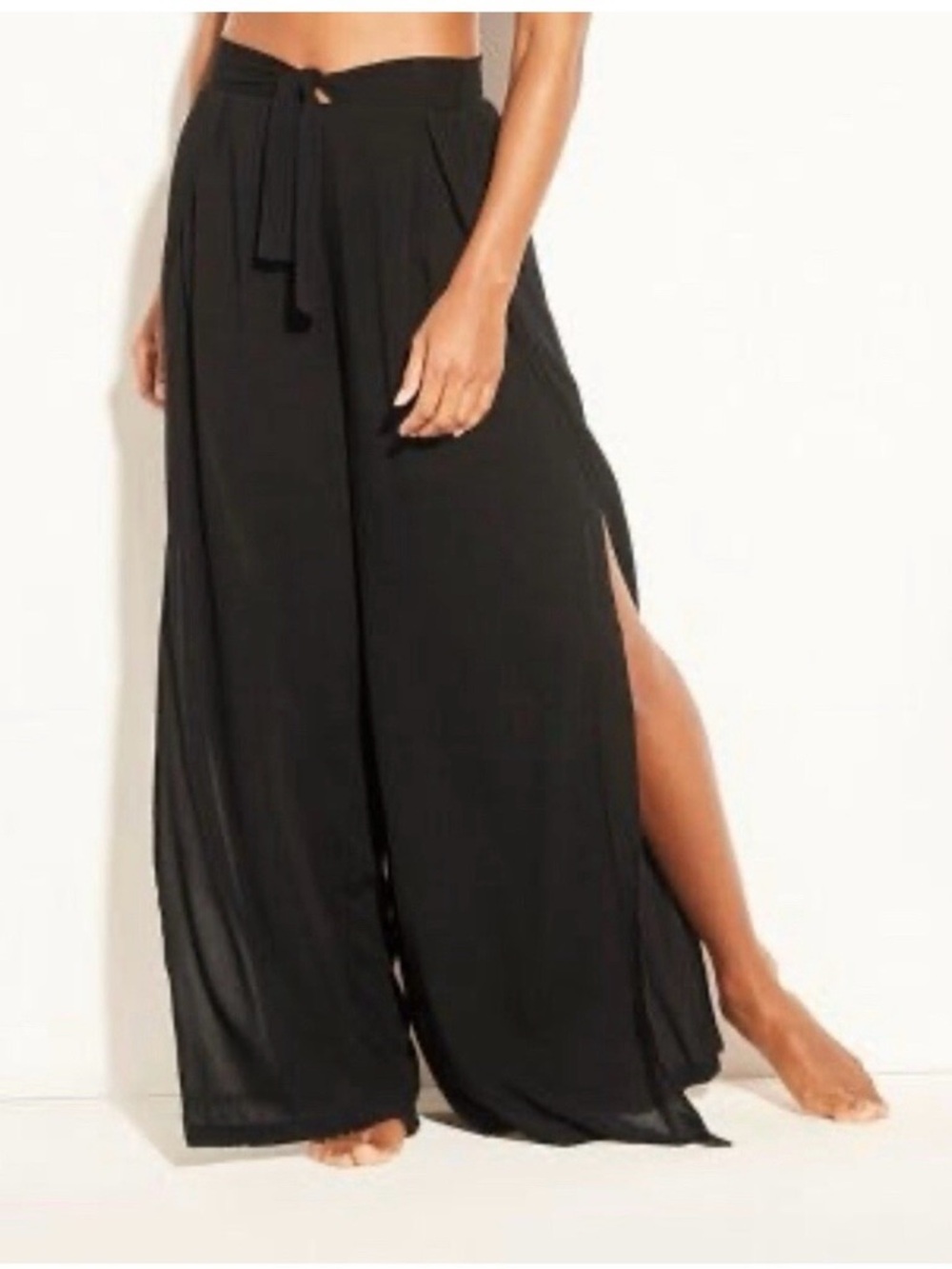 Kona Wide Leg Tie-Waist Pants - Black